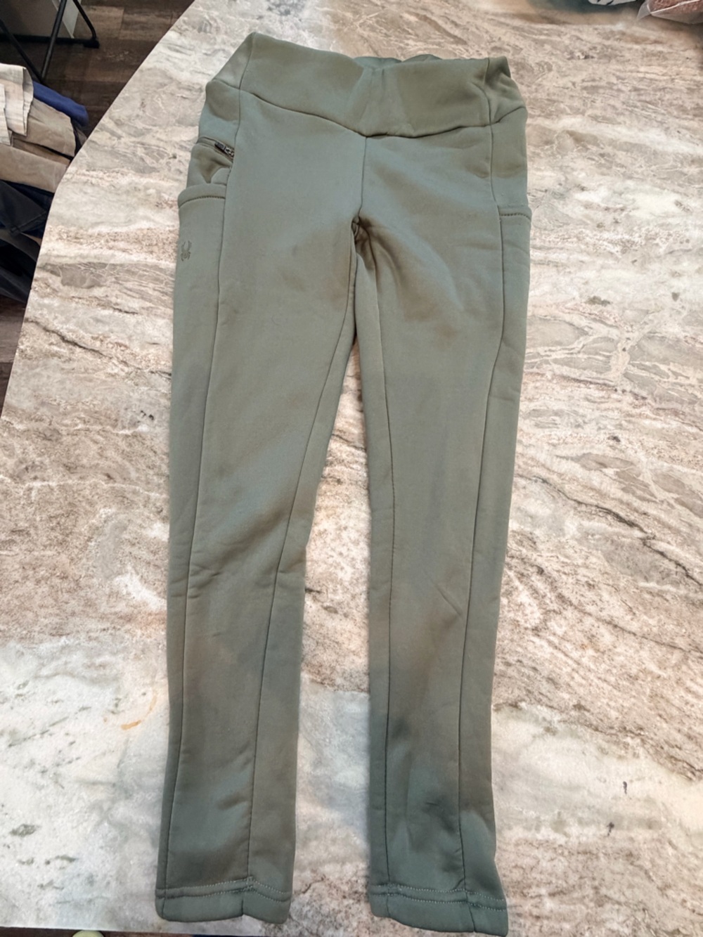 Spyder Fleece Lined Leggings Small Olive Green Athletic Joggers Winter